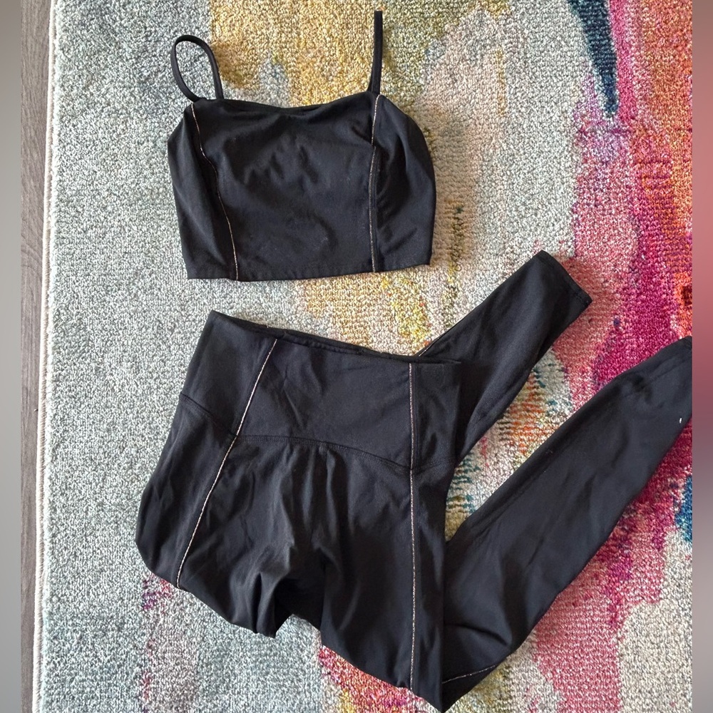 JoyLab Black Sparkle piping Crop Tank & Leggings Set